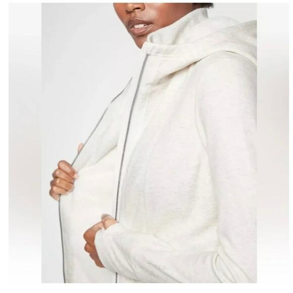 Athleta Luxe Victory fur lined hoodie jacket ivory pockets size extra small - Picture 11 of 11
